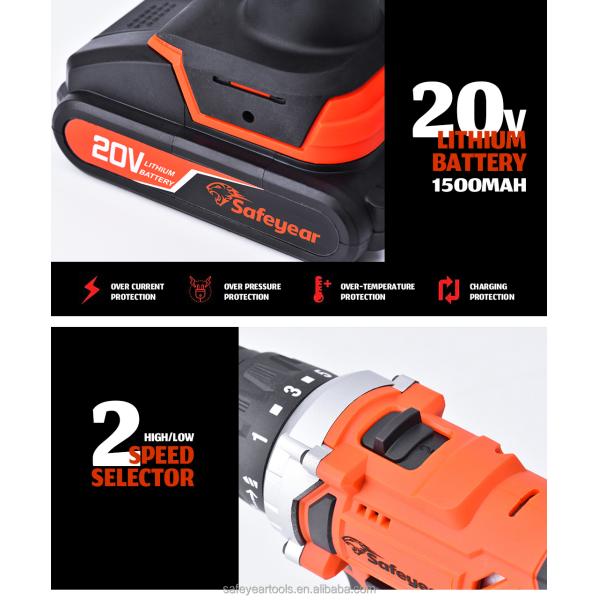 3000RPM 600Nm Electric Wrench Tool 20V 1/2" Cordless Electric Impact Wrench