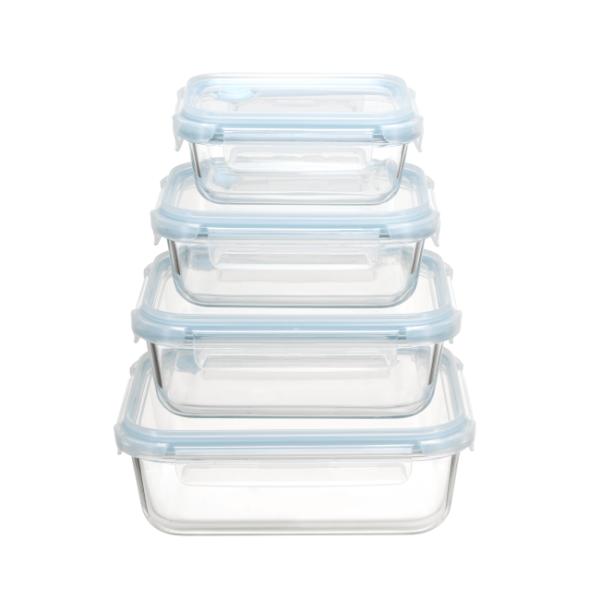Borosilicate Glass Food Container with Vented 4 Lock PP Lid
