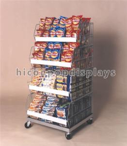 Best Movable Retail Store Fixtures Freestanding 4 Layer Silver Metal Snack Display Stand wholesale