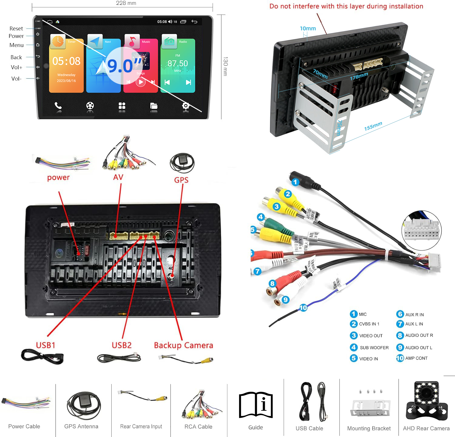 9 Inch 2 32G Car DVD Player Built-in WiFi/GPS/FM/BT/Multimedia and 7388 Amplifier IC