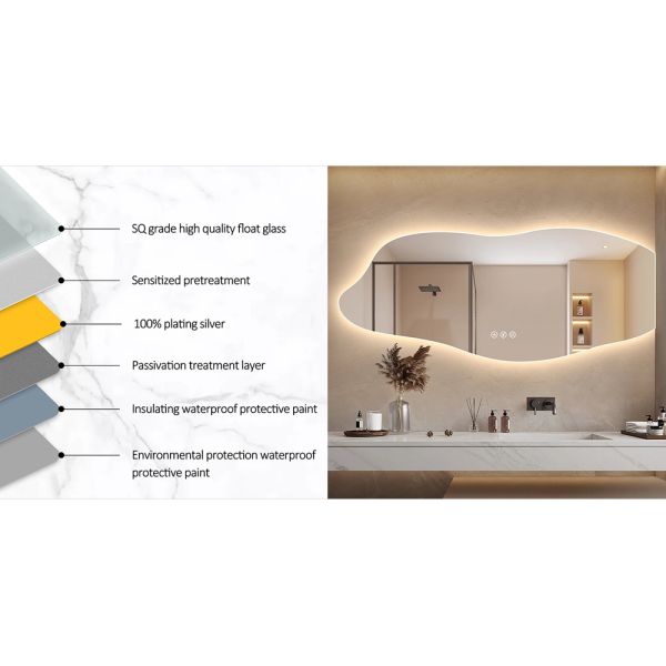 Dimming Customizable Backlit Vanity Mirror Wave Edge Wall-Mounted LED Bathroom Mirror with Anti-Fog