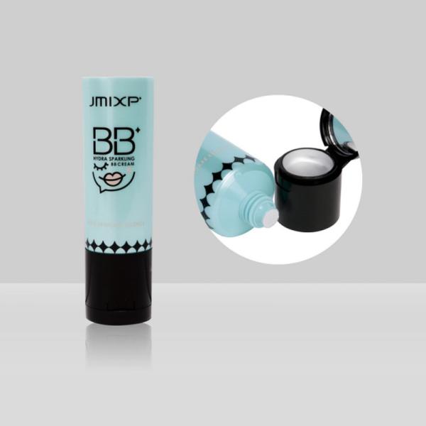 Cheap Custom Cream Blush Empty Lip Balm Tubes D30mm 30-80ml Plastic Make Up Combination Tube With Mirror for sale