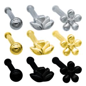 Stainless Steel Gold Nose Piercing Jewellery Nose Pin Set Indian 3pcs Per Set