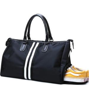 China Black Mens Sports Duffle Bag Nylon Gym Duffle Bag With Shoe Compartment on sale