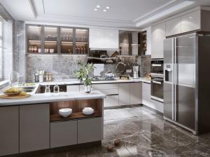 China House Renovation Veneer Kitchen Cabinet Design Marble Stone Bench Top Kitchen on sale