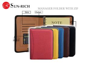 Best B5 A5 A6 Leather Manager folder Spiral binder notebook with zipper and Calculator wholesale