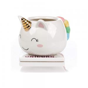 China custom cute unicorn shape 3d animal ceramic coffee mug promotional gift mug on sale