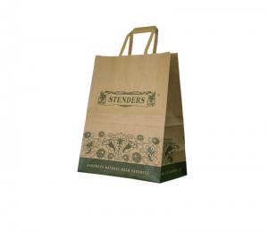 Best Printed Brown Kraft Paper Lunch Bags Packaging With Flat Paper Handle Supplier wholesale
