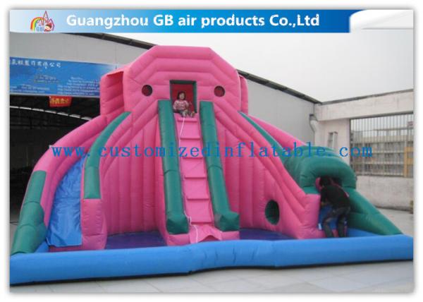 Cheap Custom Pink Double Inflatable Water Slides For Toddlers Plays With Pool for sale