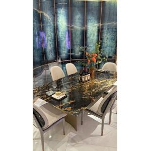 Best Luxury Brazilian Gold Silk Marble Dining Table with Scratch Resistant Artistic Masterpiece Design wholesale