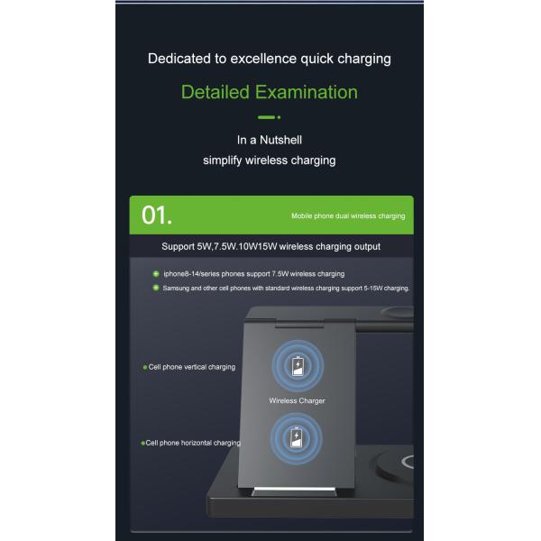 Foldable Wireless Charging Station for Smartphones Earbuds Watches 3W Watch Charging 15W Phone Output Custom