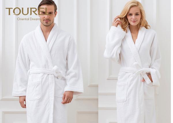 Cheap Unisex White Shawl Collar Robe100% Cotton Quilted Hotel Style Terry Cloth Robes for sale