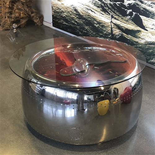 Engine Modeling Sculpture Furniture Art Mirror Surface Round Stainless Steel Table