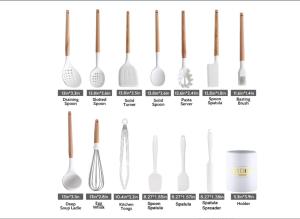 China Odorproof Silicone Kitchen Utensil Sets 14pcs Scratchfree Dentless With Holder on sale