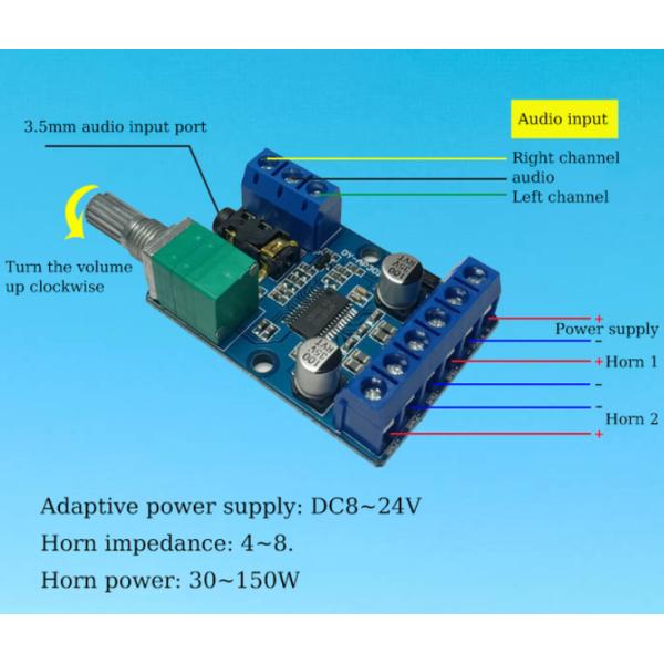 30Wx2 High Power Digital Amplifier Board with 12V/24V Power Supply and Class D PWM Modulation