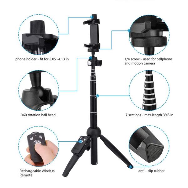 820mm BW BS8 Bluetooth Selfie Stick Tripod With Remote