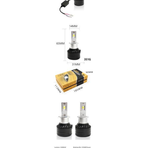 Car headlights H3 6500K 12-36V LED head light Bulb product system And the 3000LM 30W front fog lamp