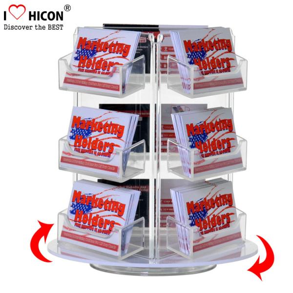 Cheap Custom Rotating Counter Display Racks , Acrylic Business Card Display Holder 3 - Layer for sale