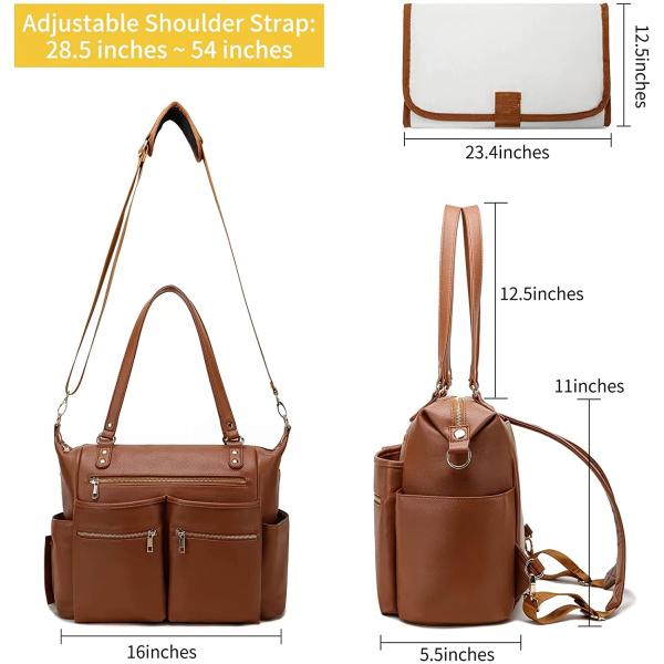 Dad Mommy Tote Diaper Bag Backpack Leather Backpack Changing Pad 16.5x7x13.5"