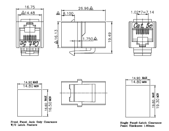 UL Rohs Reach ISO9001 Cat5e RJ45 Cable Coupler Without Transformer