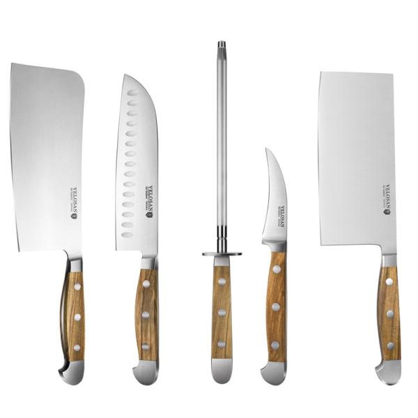 Cheap Velosan Wood Cutting Kitchen Knife Sets Stainless Steel 17.7cm Olive for sale