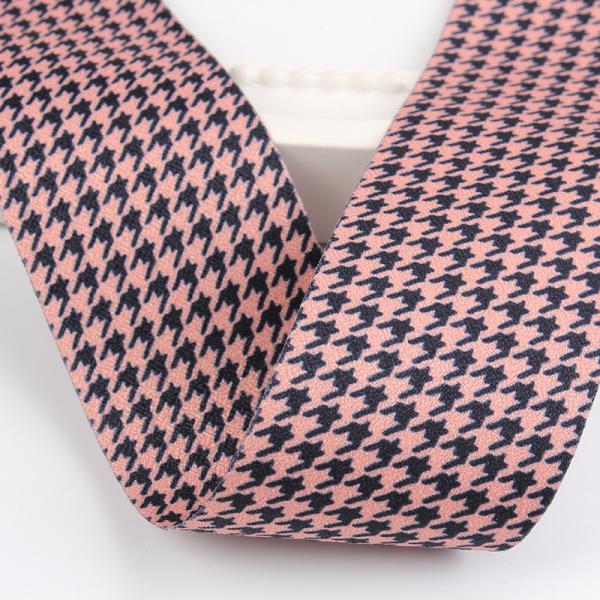 40mm Double Face Polyester Hound Stooth Ribbon for Ribbon Bow Making and Garment Decoration