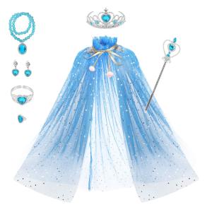 China Silk Dress Pink Blue Children'S Clothing Accessories Dress With Tiara Crown Cape Set on sale