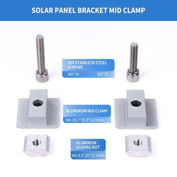 60mm Length Mid Clamp Solar Panels Solar Mounting Accessories Antirust