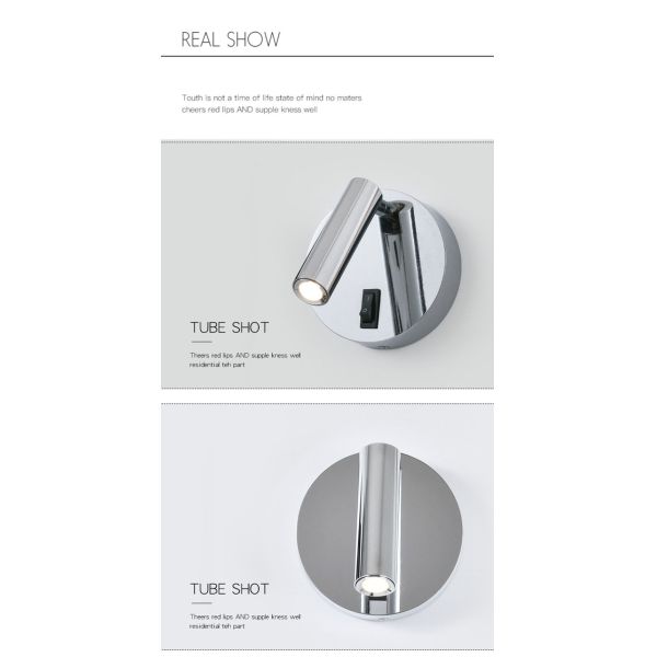 3w Cree Led Wall Light With Adjustable Angle Aluminum Silver Switch 3000k