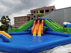 China Mobile Land Inflatable Ground Water Park With Pool Slide Waterproof on sale