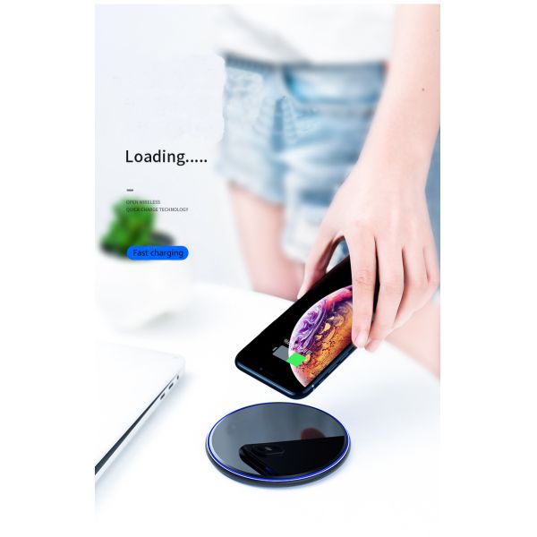 10W Round Desktop Pad LED Light Wireless Phone Charger For Iphone X 8 Plus