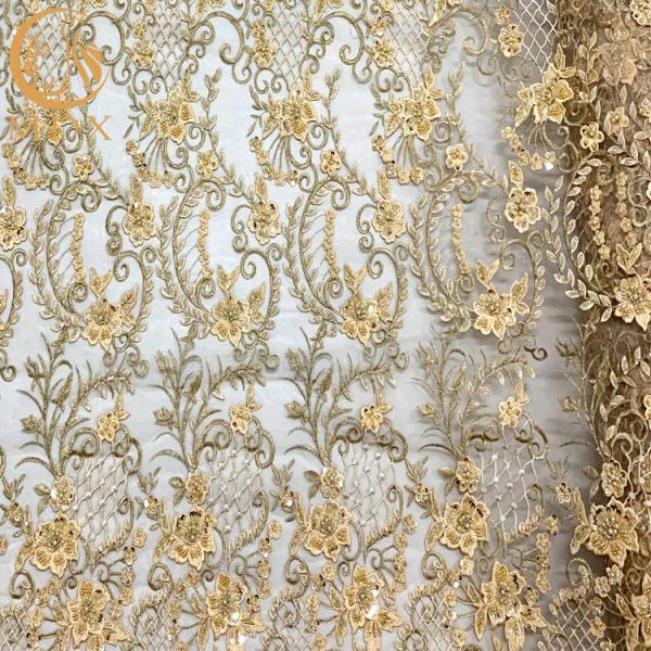 Cheap 20% Nylon 3D Applique Heavy Beaded Lace Fabric With Floral Pattern for sale