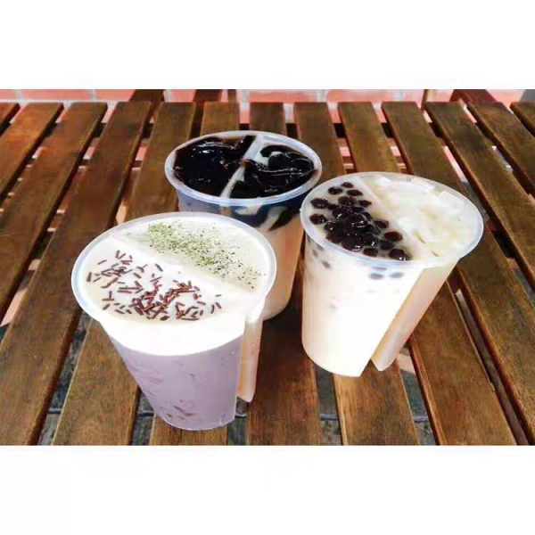 Custom Split Double Milk Tea Cup Take Away Plastic Cup with Lid