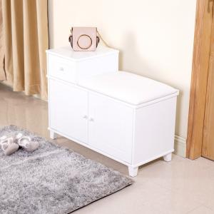 Best White Retro Style Shoe Rack With Seat E1 MDF Shoe Storage Bench With Cushion wholesale