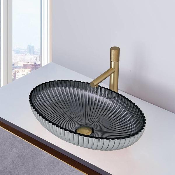 Cheap Die Casting Glass Vessel Basin Smoke Gray Color Interior 135mm Height for sale