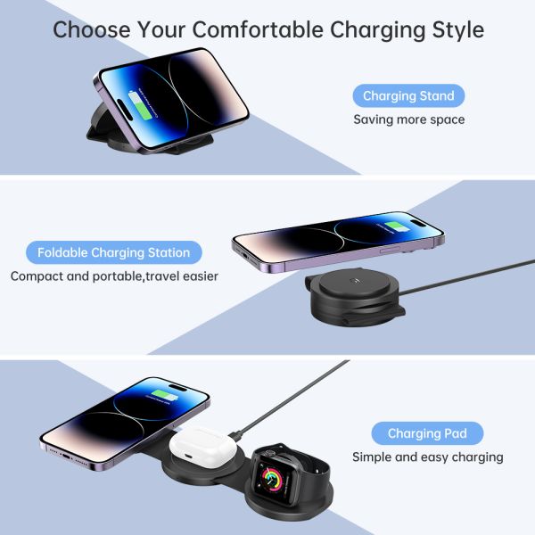 3 In 1 Portable Wireless Charger For IPhone15 Travel Charger For Iphone And Apple Watch