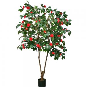 Best Artificial Camellia Potted Plant No Litght Fresh Leaves Red And Green Mixed Plant Indoor Decor wholesale