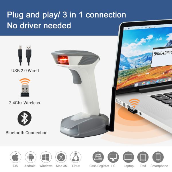 Kebo SK-5300 2.4G Portable Wireless Barcode Reader Module USB Cable Custom Element Laser 2D QR Code Barcode Scanner with