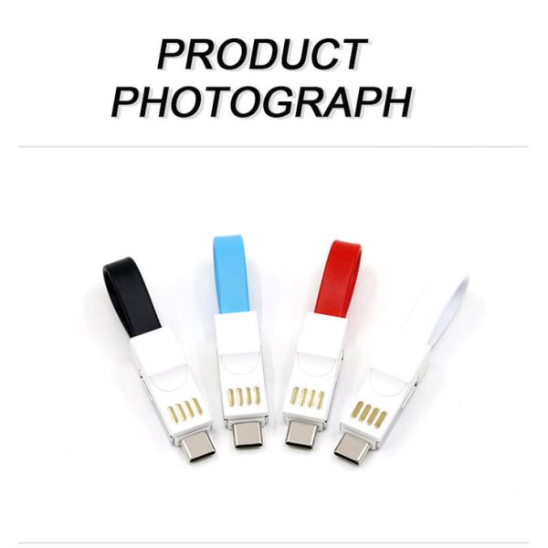 Magnetic 13cm 3 In 1 Charging Cable Type C Micro 8pin Keychain Cable