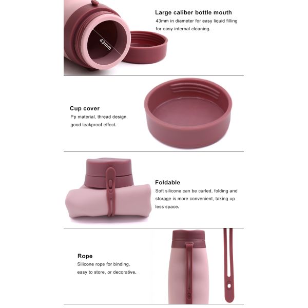 Lightweight 600Ml OEM Pink Collapsible Silicone Water Bottle