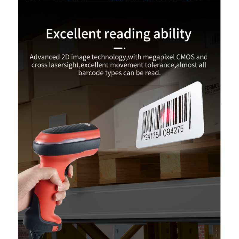 Industrial Barcode Reader 1D 2D Wired Scanning Gun Handheld Laser Barcode Scanner Warehouse Scan 2.4G Bar Code Scanner