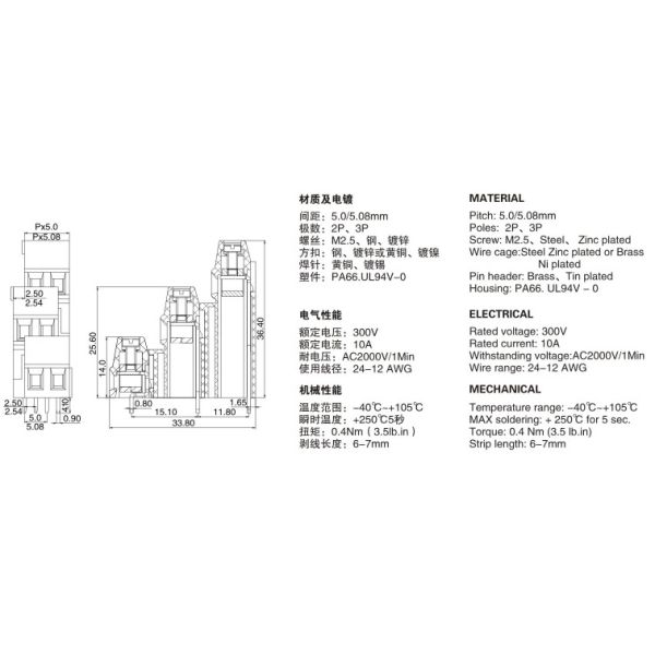 5.08mm / 5.00mm Pitch PCB 3 Row Screw Terminal Blocks 2pin 3pin Jointable