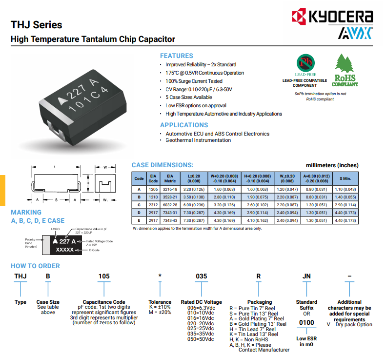 THJC335K035RJN 3.3 µF Molded Tantalum Capacitors 35 V 2312 2.5Ohm @ 100kHz