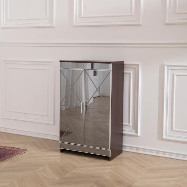 Cheap 16 Pairs MDF Mirror Carved Shoe Cabinet 0.105m3 CBM With Double Door for sale