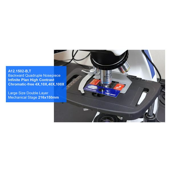 infinity Plan Achromatice Compound Optical Microscope 3W LED A12.1502 Backward Quadruple Nosepiece