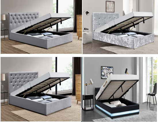 4 FT Ottoman Tufted Storage Bed Foot Lift Open Gas With Headboard Grey