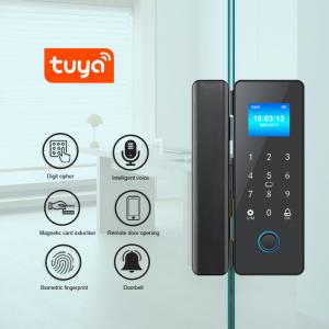 Best Electronic Smart Glass Door Lock Screen Panel Tuya Fingerprint Digital Code Card Access wholesale