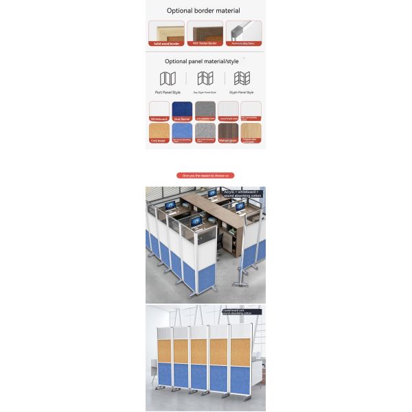 Modern Portable Office Room Divider on Wheels with Folding Screen Partition Wall
