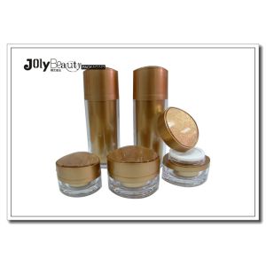 Best A Stamped Printed Empty Cosmetic Bottles Golden Colored Cream Jars wholesale