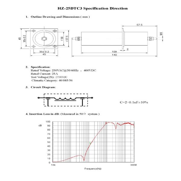 High Voltage 6A 25A Suppression Emi Feedthrough Filter Dc Line Filter